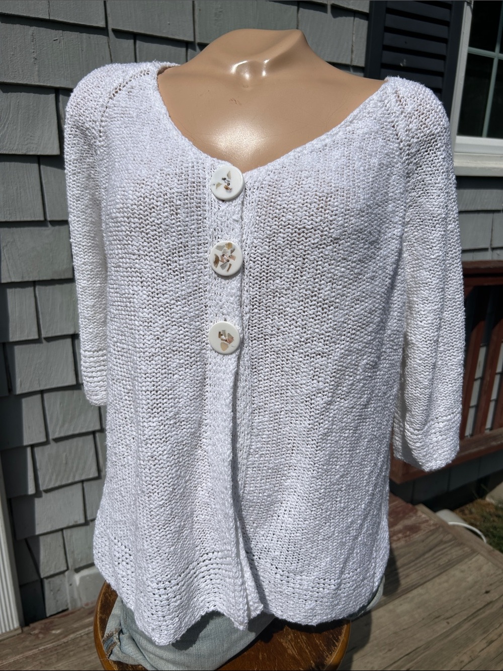 Lulu-B White Button-Front Knit Cardigan with Decorative Buttons- cotton